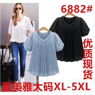 Summer New European and American Style chubby girl plus size Women's Chiffon Shirt