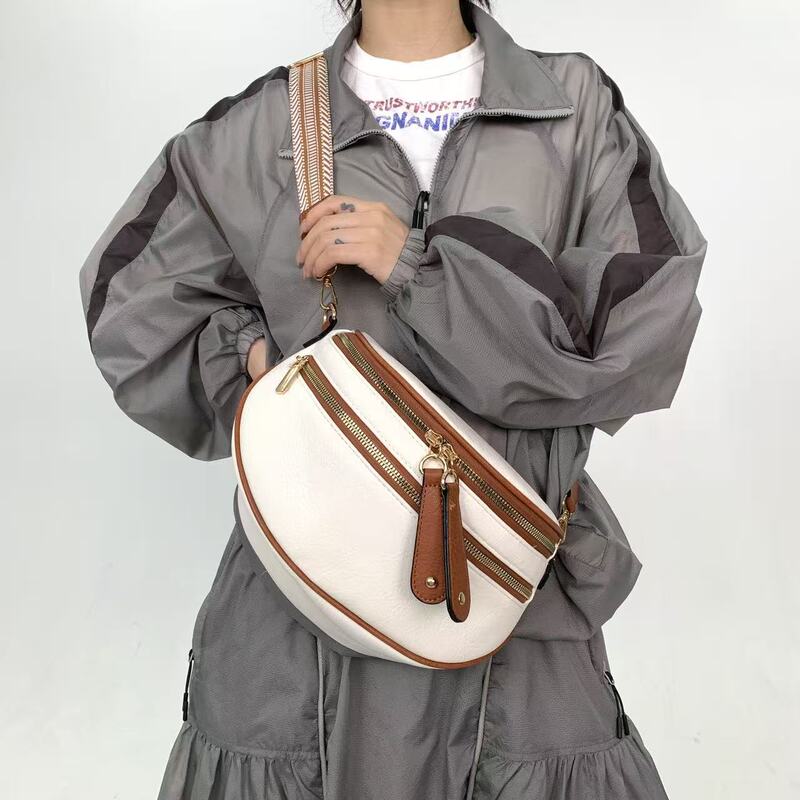 Cross-Border Exclusive Supply of Women's Fashionable Vegan Leather Saddle Bag with Multiple Zipper Pockets, Versatile Shoulder and Crossbody Bag