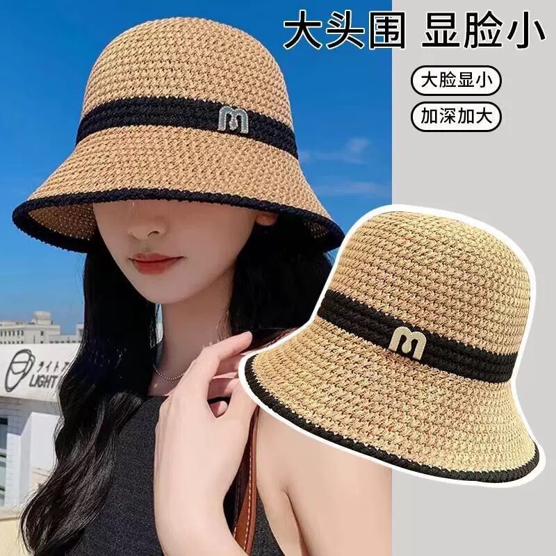 Summer Korean Style Sun Protection Sun Hat for Women, Foldable Hollow Straw Fisherman Hat, Outdoor Seaside Beach Sun Hat
