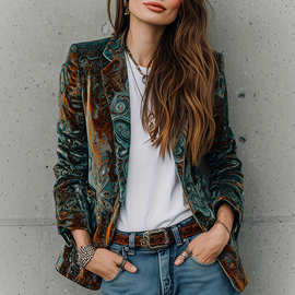 女士秋冬新款印花时尚休闲通勤西装外套含里布