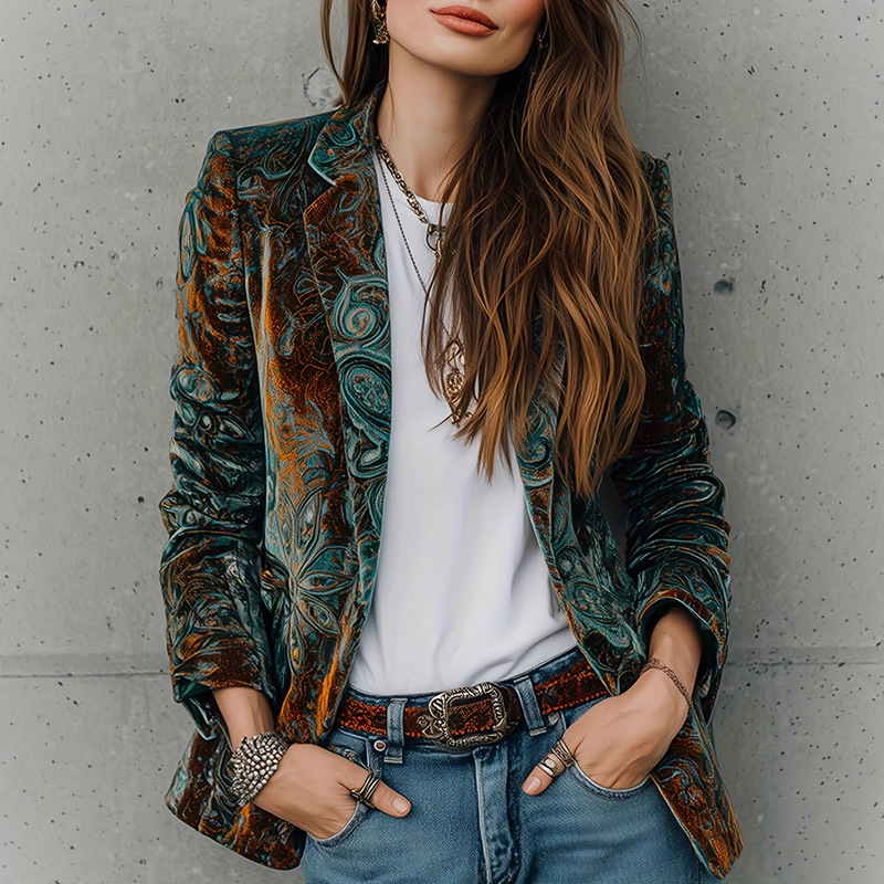 Women's New Autumn and Winter Printed Fashionable Casual Commuter Suit Jacket with Lining Women's New Autumn and Winter Printed Fashionable Casual Commuter Suit Jacket with Lining