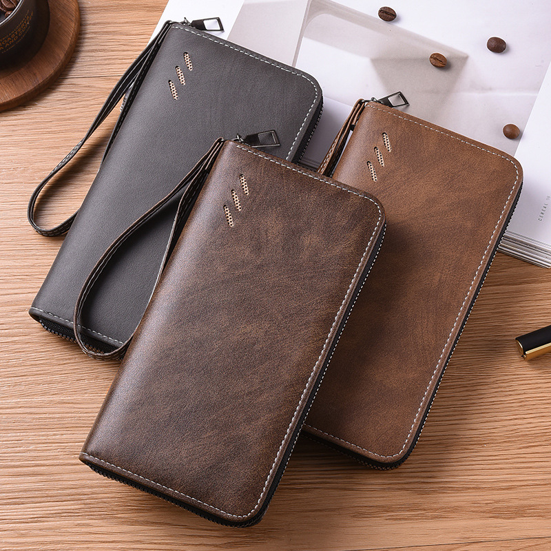 Foreign Trade New Men's Hand-Held Long Wallet Large Capacity Coin Purse Portable Fashion Solid Color Zipper Wallet Wholesale