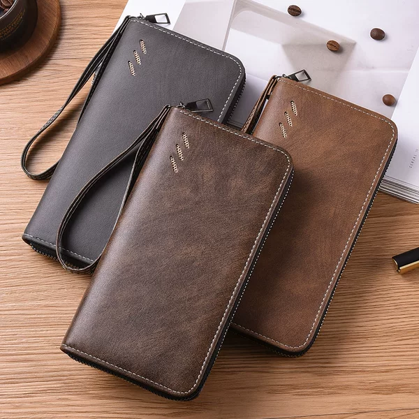 Foreign Trade New Men's Hand-Held Long Wallet Large Capacity Coin Purse Portable Fashion Solid Color Zipper Wallet Wholesale