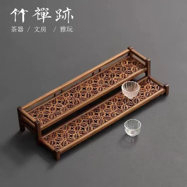 Jugano de nuez soporte de tazas de té de doble capa soporte de tazas de aire de tazas de té soporte de tazas de almacenamiento de tazas de té soporte de exhibición