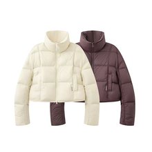 现货2025秋季新款简约纯色高级感短款立领面包服羽绒服女AR004143