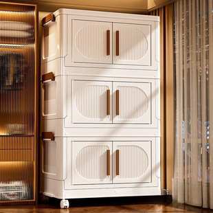 Storage Cabinet European-Style Installation-Free Storage Cabinet Household Clothes and Bag Storage Cabinet Living Room Beverage Snack Folding Cabinet