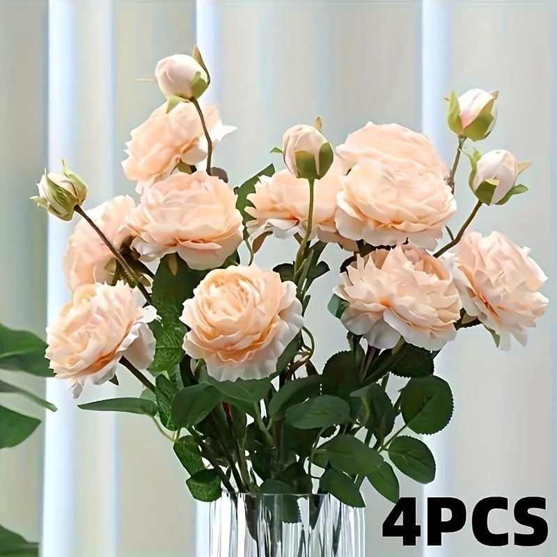 仿真欧式3头洋牡丹婚庆路引花布置苞芯露莲家居装饰玫瑰假花|undefined
