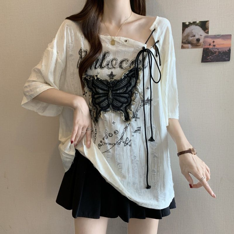 Retro summer short sleeve T-shirt with bow