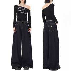 阔腿原色牛仔裤女2025春秋新款美式复古显瘦直筒休闲垂感拖地长裤