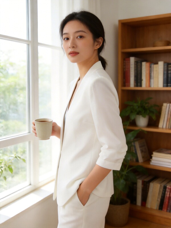 Acetate V-Neck Blazer for Women, Stylish and Versatile for Work, Loose Fit, Slimming Effect, Three-Quarter Sleeves, Casual Single-Breasted Cardigan Without Buttons