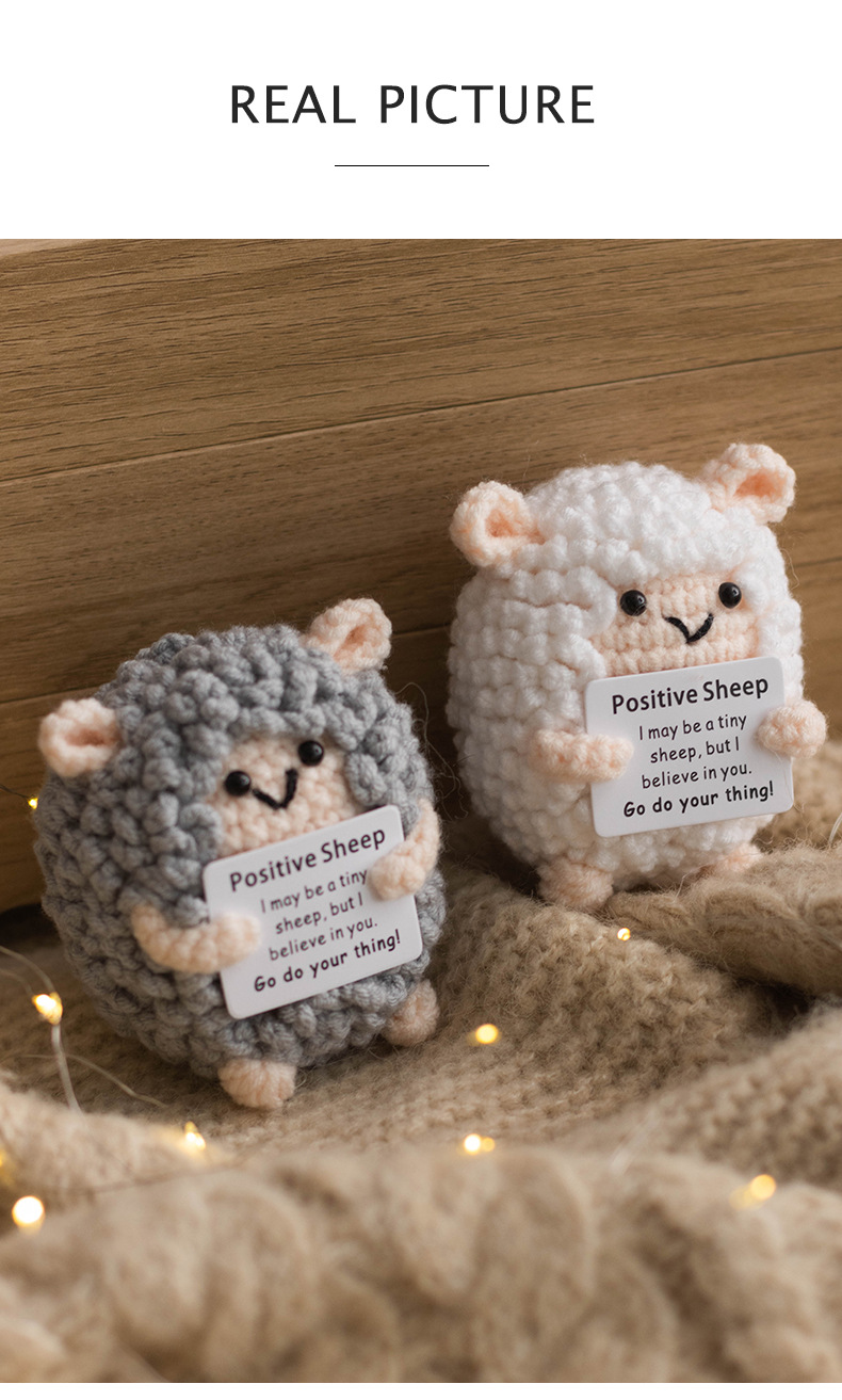亚马逊爆款卡片玩偶积极鼓励摆件娃娃可爱针织毛线小绵羊玩偶成品详情8