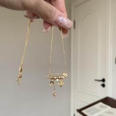 中古金色拉丝鸢尾花星芒别针项链女精致百搭颈链小众设计感锁骨链