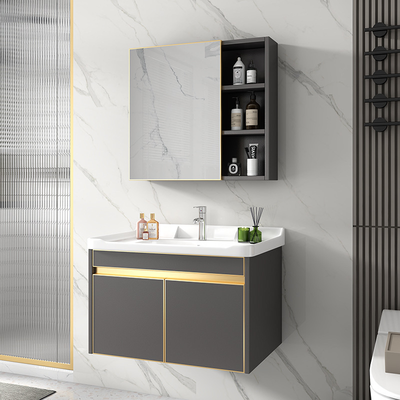 304 gabinete de baño de acero inoxidable combinación estrecho y largo pequeño apartamento lavabo gabinete mesa de lavado lavabo gabinete de luz de lujo simple