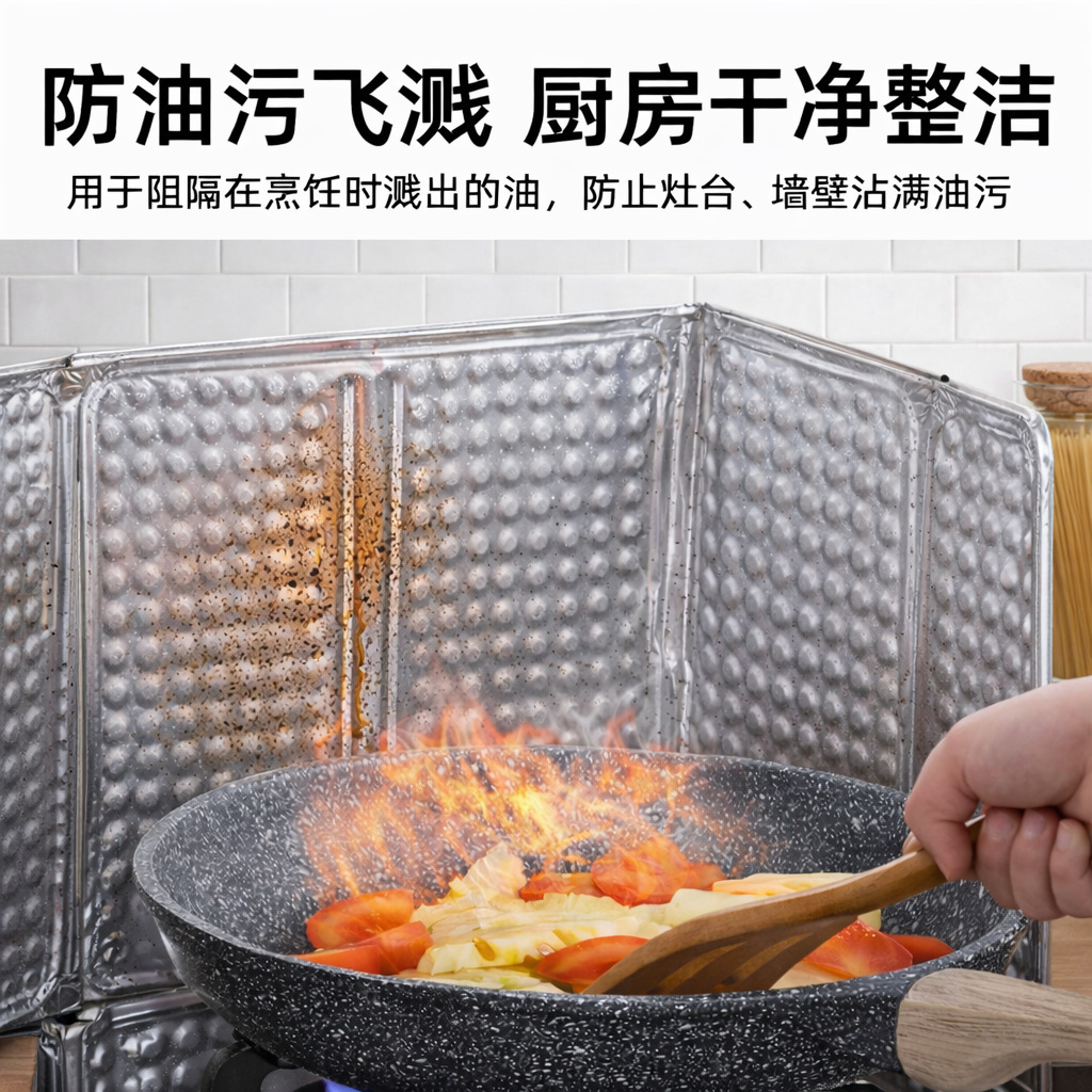 High-temperature resistant kitchen oil-proof splash guard with foldable design, stove splash-proof and heat-insulating oil barrier, household anti-oil fume gadget