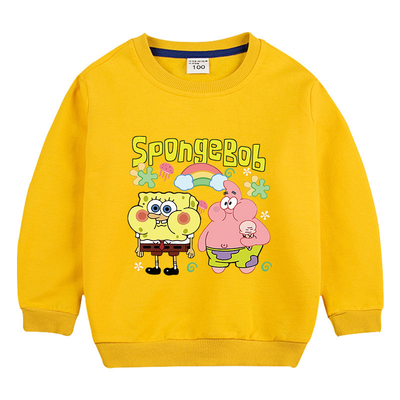 Spongebob Squarepants Children's Crewneck Sweatshirt Spring and Autumn 2023 New Children's Clothing for Boys and Girls Western Style Top Long Sleeve Coat