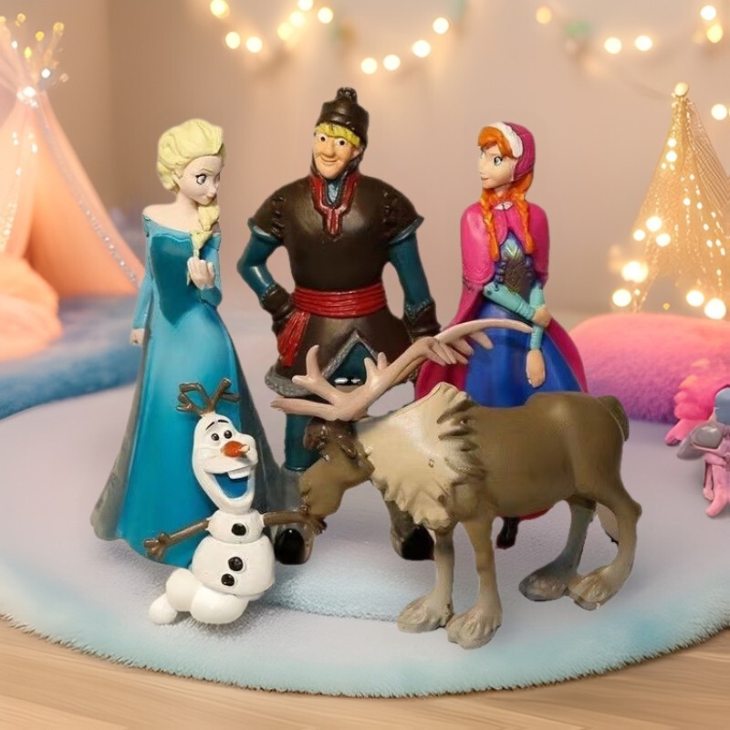 Solid Frozen Cake Ornament Hand Figure Elsa Anna Model Decoration Doll Ice and Snow Set Base Ice and Snow