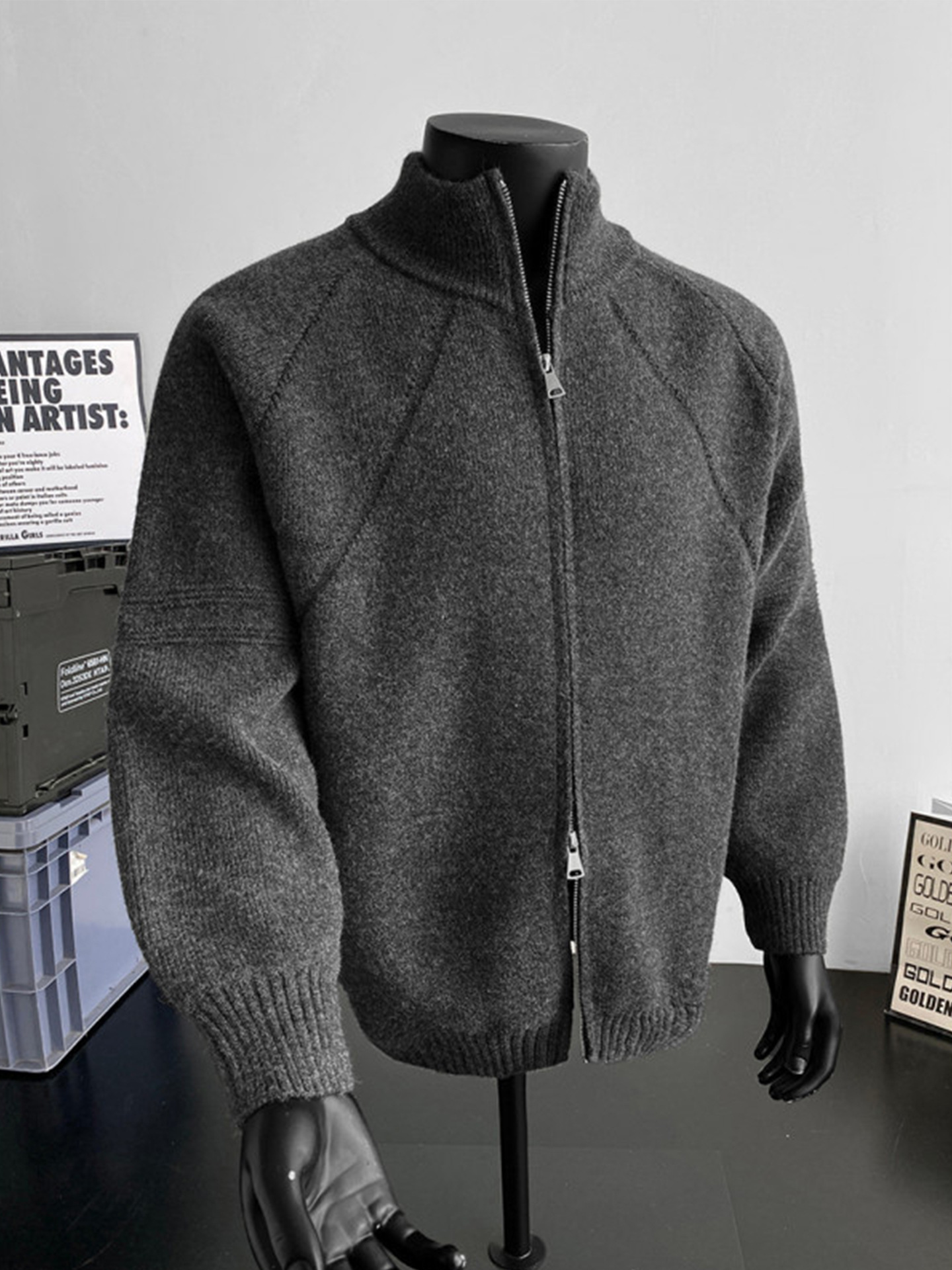 2025 Double Zipper Cardigan Sweater Jacket Men's Autumn and Winter Trendy Brand Handsome Loose Men's Knitted Knitwear Tops for Men