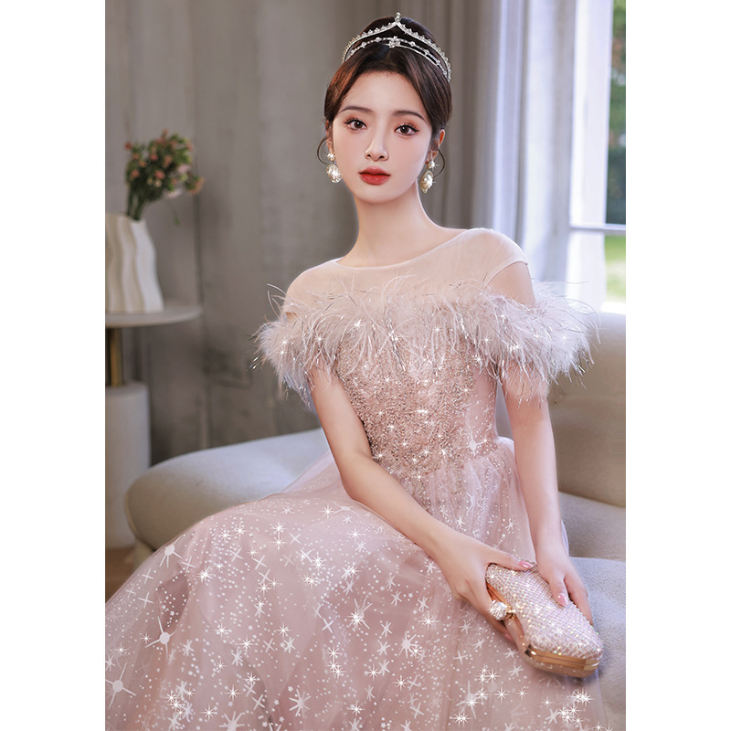 Vestido de noche para mujer 2026, nuevo estilo, lujo ligero, estilo nicho, ceremonia para adultos, estilo bosque, rosa, princesa fugaz, cumpleaños, boda