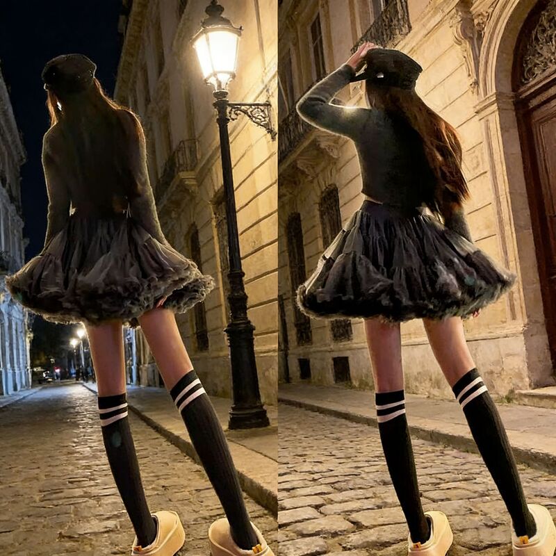Adult Second-Generation Tutu Skirt Half-Length Skirt with Petticoat for Photography Stage Performance Skirt Women's Wide Waist Puffy Skirt with Large Hem