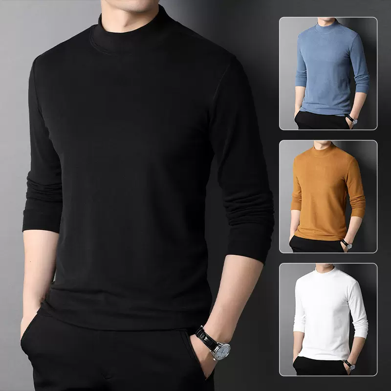 男装新款德绒保暖半高领打底衫卫衣男纯色长袖上衣保暖潮流男T恤