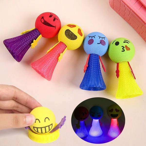 Cross-border children's hand-pressed bounce jump expression doll EVA spring 9cm large bounce toy