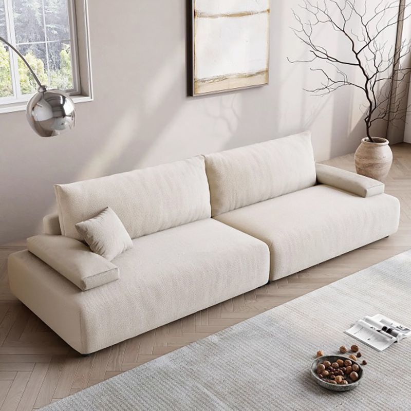 2025 New French-Style Cream-Colored Cotton and Linen Fabric Sofa for Small Living Rooms, Detachable and Washable, Straight-Line Tofu Block Solid Wood