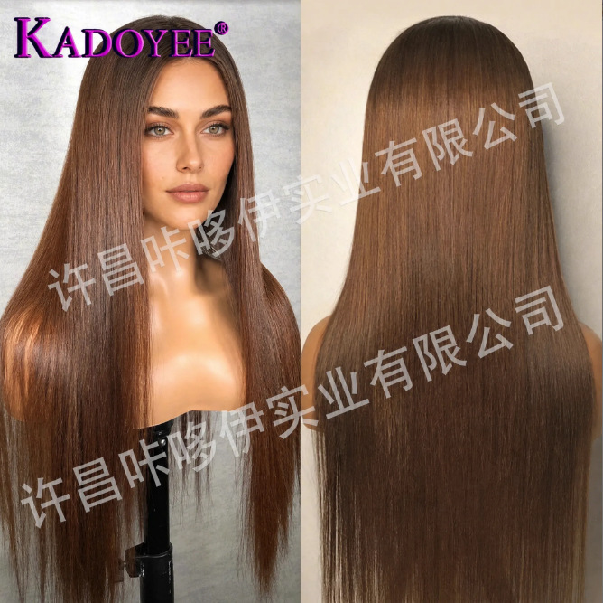 13X4 European and American Foreign Trade Wig with Real Human Hair Lace Front, in Stock Lace Frontal Wig Long Straight Hair