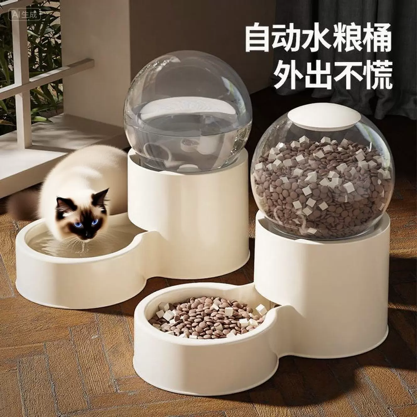 猫咪狗狗饮水机猫粮全自动喂食器猫狗碗储粮桶猫投喂宠物喝水神器
