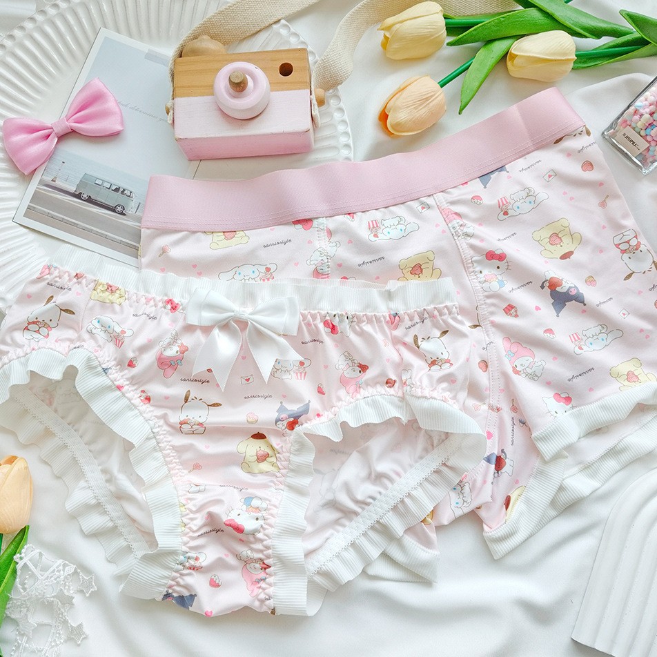 50336Ns Japanese-Style Couple Kitty Sweet and Cute Cartoon Print Hip-Hugging Women's Briefs and Men's Boxer Shorts