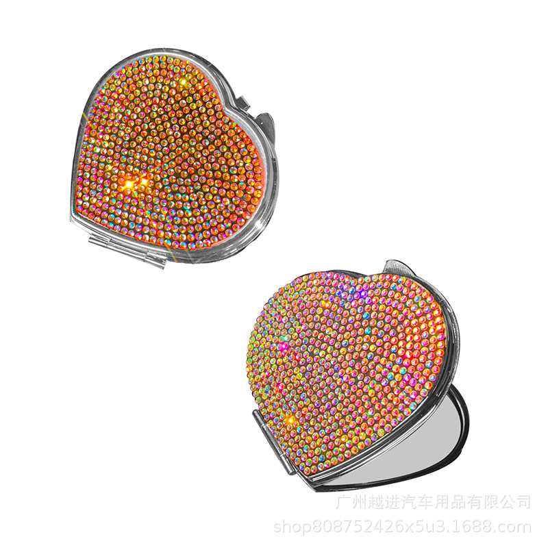 Espejo cosmético de mano plegable de doble cara espejo pequeño bolsillo lindo espejo cosmético pequeño espejo de mano portátil incrustado de diamante mini amor portátil