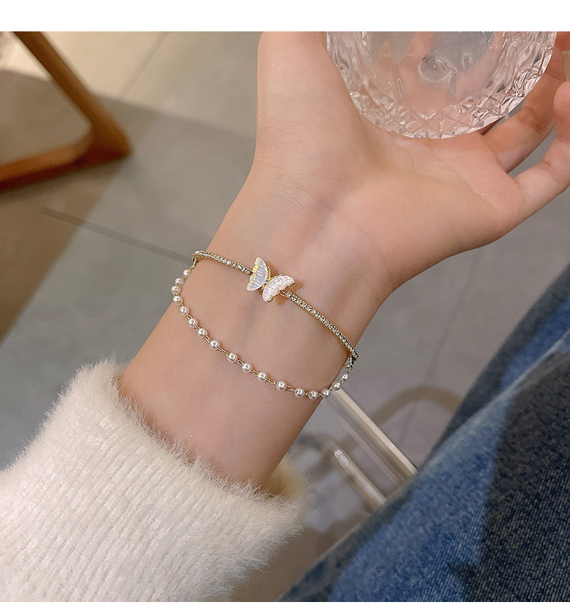 Elegant Butterfly Copper Plating Artificial Pearls Zircon Bangle
