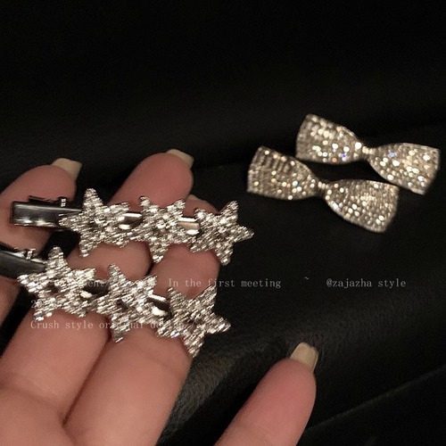 Glitter!  y2k star bow hair clip for women small and exquisite high-end feeling side bangs clip one-line clip
