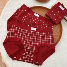 維尼小熊組合格子波點小熊大紅蕾絲浪漫時尚透氣女士三角內褲盒裝