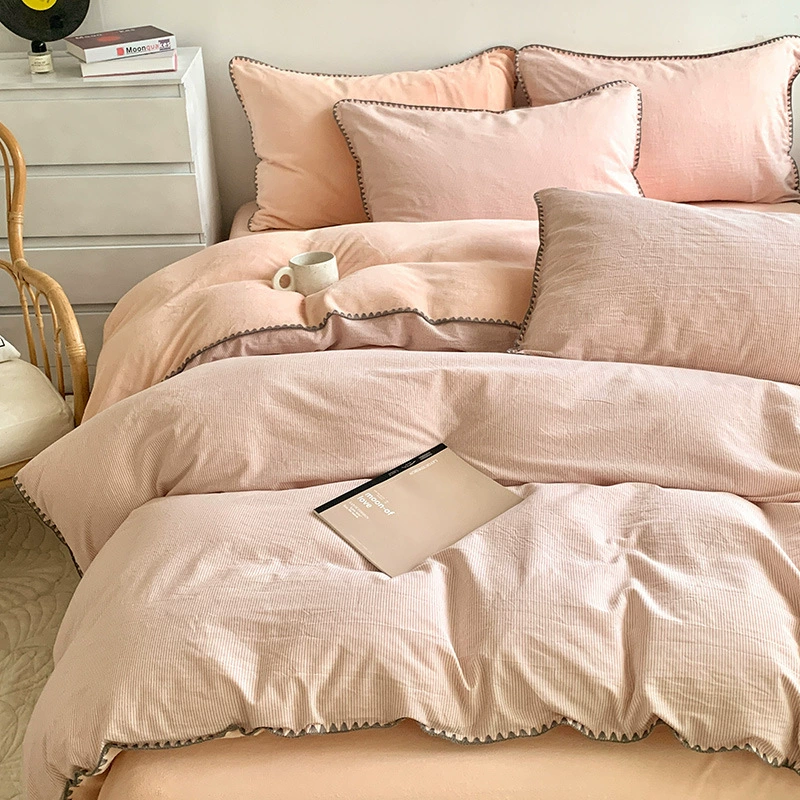 Постельное белье из четырех предметов из хорошего молочного бархата без принта в японском стиле, хлопковое пододеяльник, фланелевая наволочка, простыня, осенне-зимний коралловый бархат