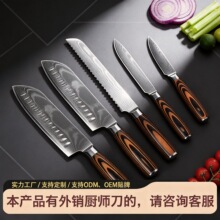 高碳钢厨师刀 厨房切肉刀 10Cr15不锈钢刀具大马士革彩木柄三德刀