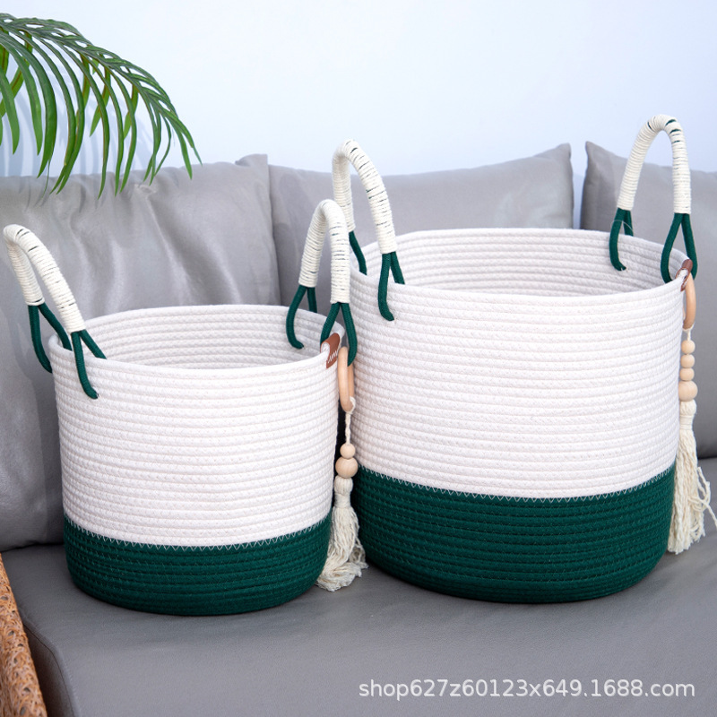 Cesta de almacenamiento tejida con cuerda de algodón, barril de almacenamiento, juguetes de mesa, artículos diversos, canasta de ropa sucia, canasta de lavandería, caja de almacenamiento