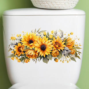 Creative Sunflower Flower Toilet Sticker Cross-Border Bathroom Toilet Decoration Self-Adhesive Wall Sticker Wholesale