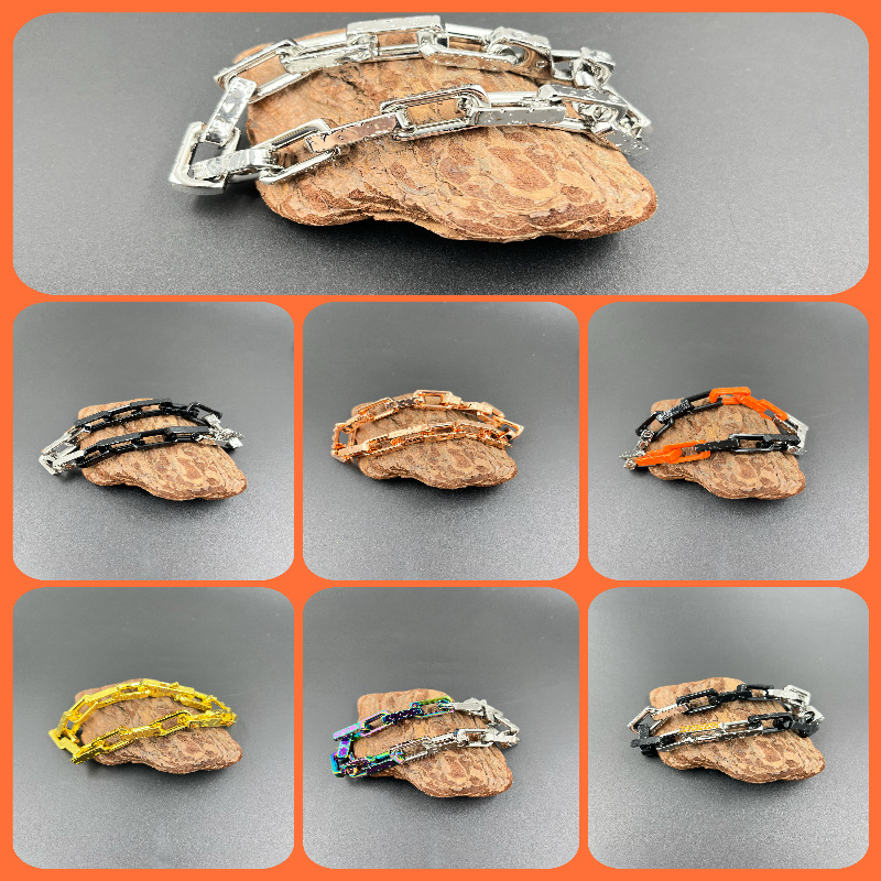 High-End Bamboo Sectioned Quenched Cuban Bracelet, Colorful Hip-Hop Retro Couple Bracelet, Trendy European and American Light Luxury Wholesale