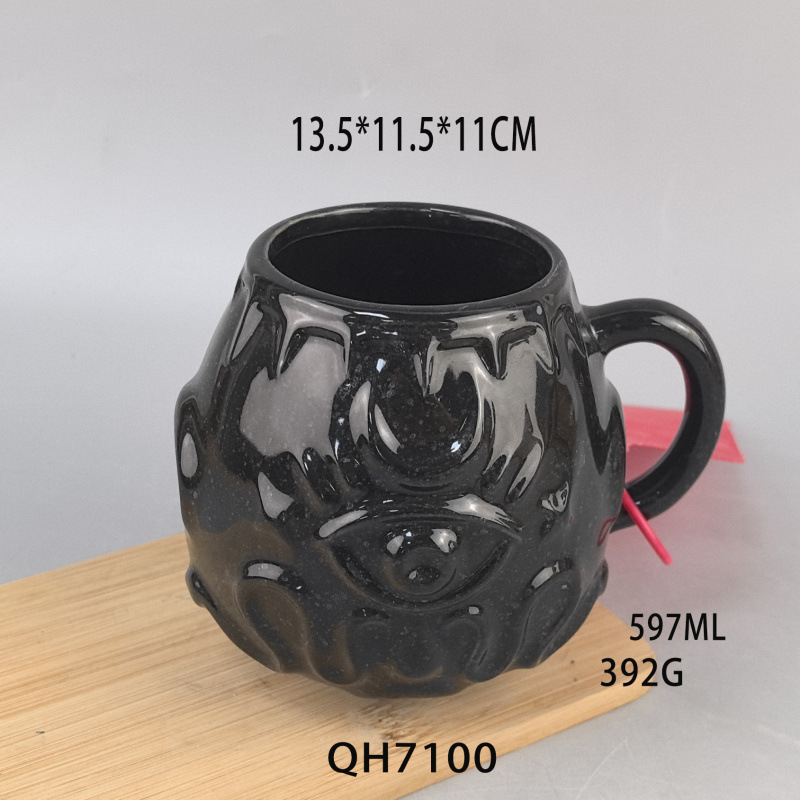 Ojo del diablo de Halloween, taza de café de cerámica de moda divertida, té de la tarde en el hogar, taza de té perfumado, temperatura media europea