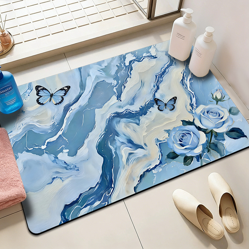 Oil Painting Style Marble Diatomaceous Earth Shower Room Water-Absorbent and Stain-Resistant Floor Mat, Entrance Decoration, Wear-Resistant and Easy-Care Entry Mat