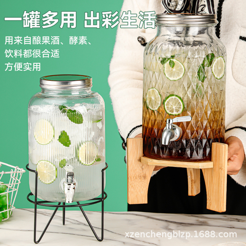 Jarra de vidrio para el hogar de gran capacidad al por mayor, moderna jarra para agua fría, recipiente para bebidas, jarra para jugo con grifo