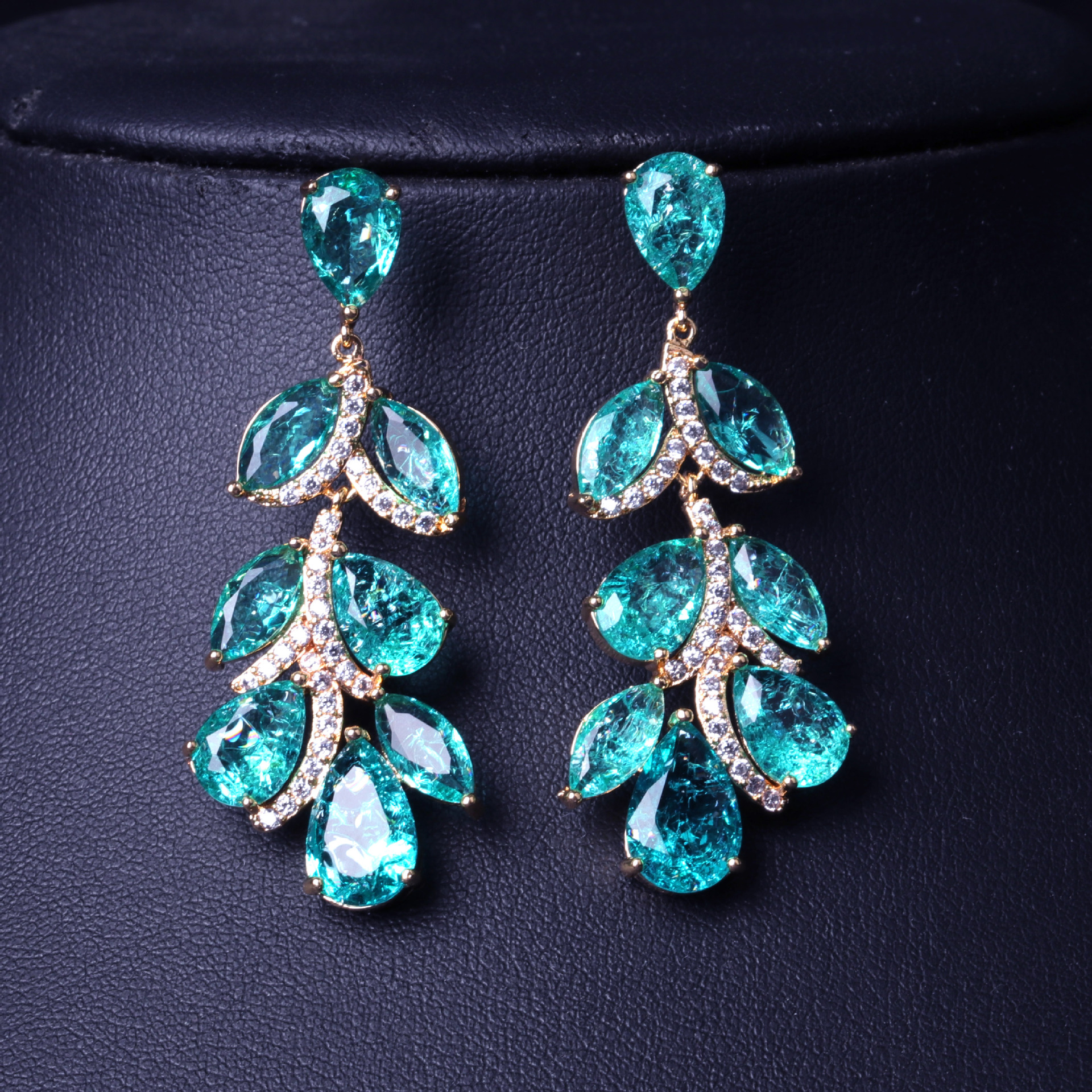 Green long fresh earrings with tassels