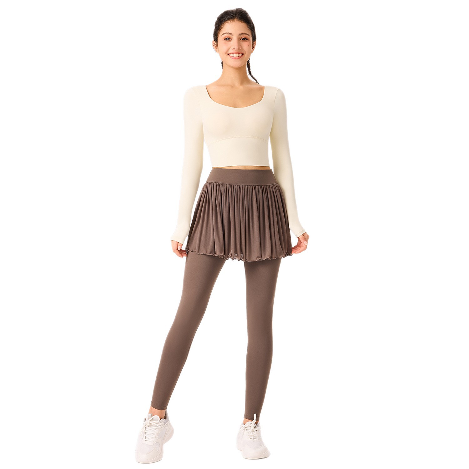 Primavera y verano de vacaciones de dos piezas deportivo de pantalones largos se pueden usar fuera gimnasio rápido secado correr camiseta de yoga hermosa espalda transpirable mangas largas