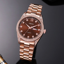 瑞士品牌跨境热销日志手表男 镶钻带星期日历钢带石英表一件代发