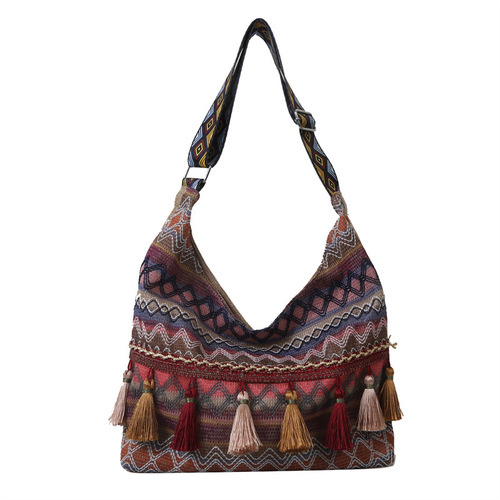 Fashion ethnic style tassel shoulder bag 2024 popular new tote bag crossbody bag travel Chinese style women's bag trend