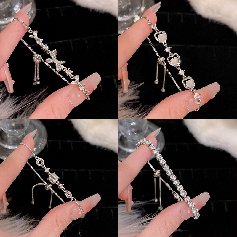 Wholesale Jewelry IG Style Heart Shape Bow Knot Copper Zircon Plating Inlay Bracelets Chain-free display picture 3