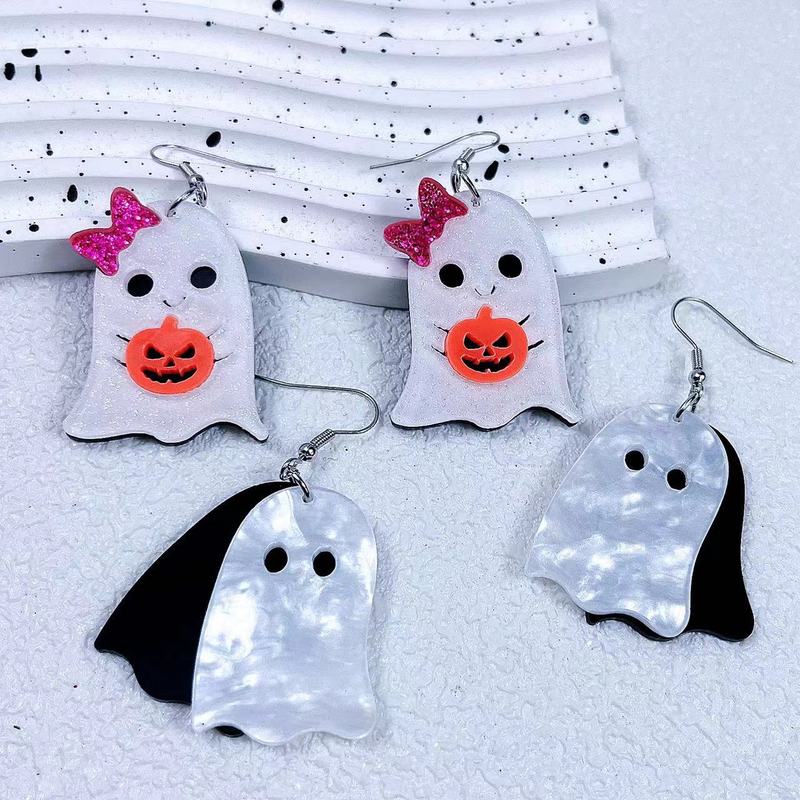 国境を越えたハロウィーン白黒幽霊かわいいイヤリングカボチャ幽霊漫画アクリル耳飾りアクセサリー|undefined