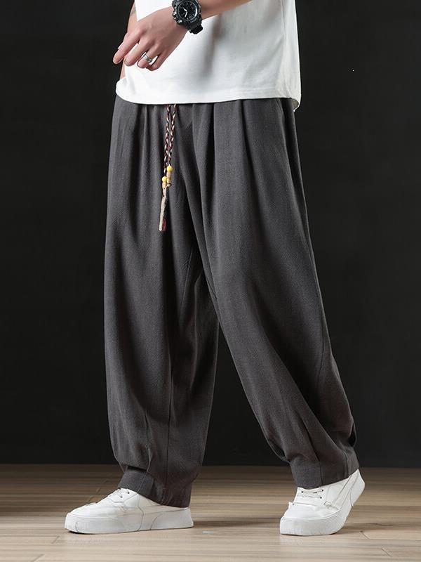 New trendy casual pants for men, featuring a large size, lantern-style design, Chinese-inspired retro style, and wide-leg cut, made from cotton and linen New trendy casual pants for men, featuring a large size, lantern-style design, Chinese-inspired retro style, and wide-leg cut, made from cotton and linen