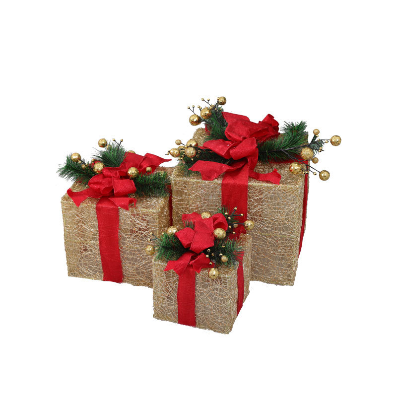 Conjunto Premium de Cestas de Presente de Natal - Cestas de Presente Elegantes em Tecido com Folhas de Pinheiro Douradas, Perfeitas para Decoração de Árvore e Exibição de Natal (Conjunto de 3 Peças)_voghion.com