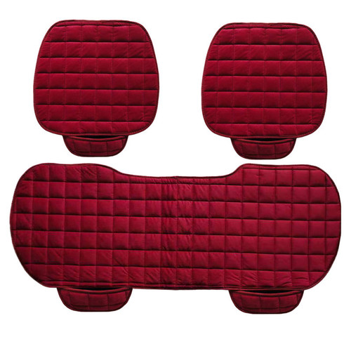 Winter car seat cushion without backrest, checkered embroidered plush, tie-free warm three-piece set, front and rear single-piece seat cushions